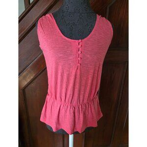 Gap Womens Sleeveless Peplum Top S Pink Cotton Blend Button Detail